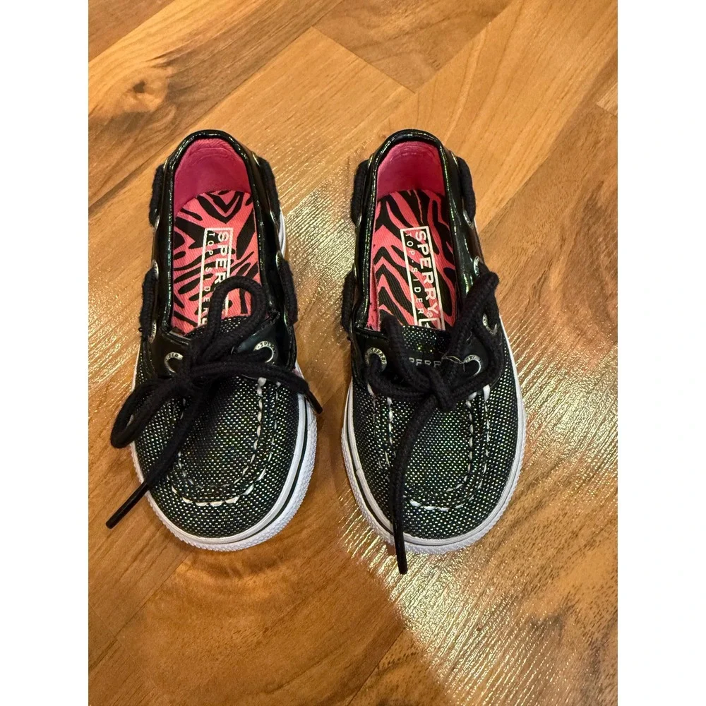 Sperry Top-Sider Kids Boat Shoes Black Sparkle Pink Zebra Toddler Size‎ 5 walker
